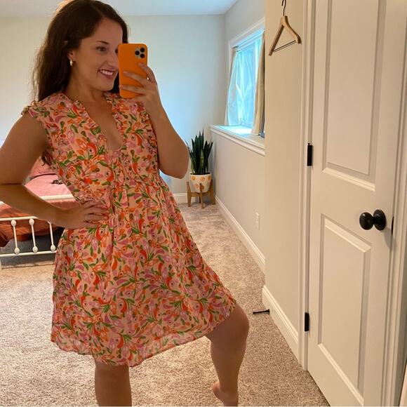 Banjanan Pink Peach Cotton Floral Mini Dress Medium - Picture 6 of 15